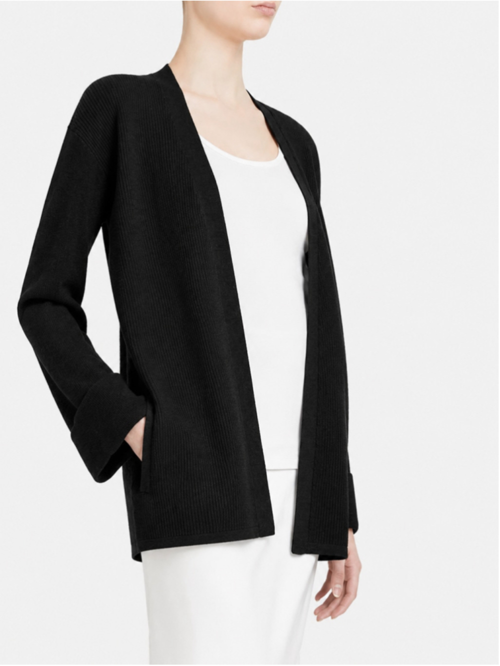 Theory cardigan stitch mix Chloe knit black waffle minimalist luxury sz 2